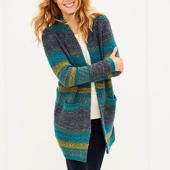 J. Jill Sweaters - J. Jill -  Mixed Textures Pattern Sweater Jacket Long Wool Cardigan Topper - XL